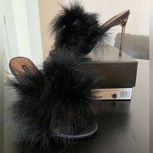 BCBG Max Azria, Leather and lucite stiletto heel black